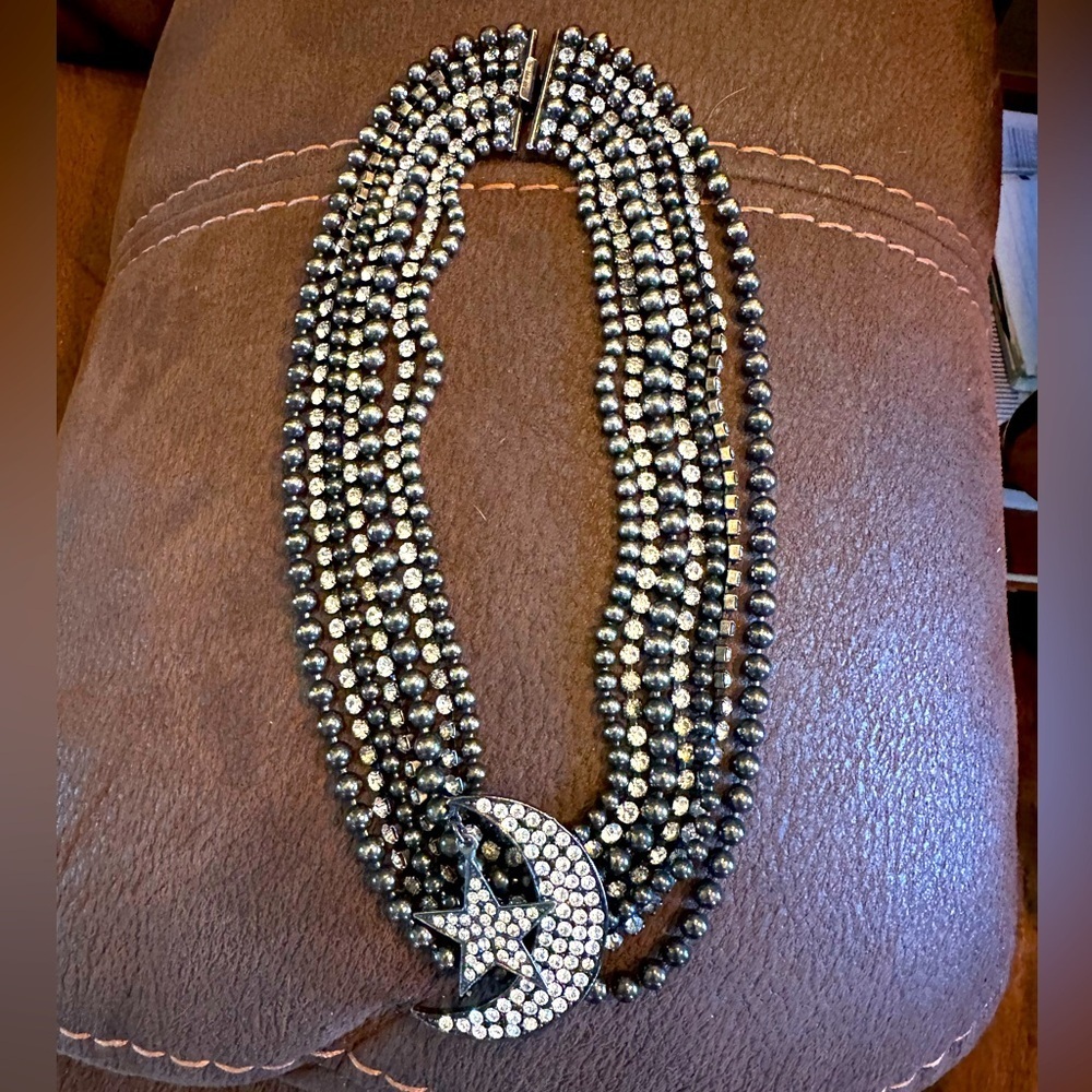 Vintage stunning Rhinestone Moon and Star Necklace